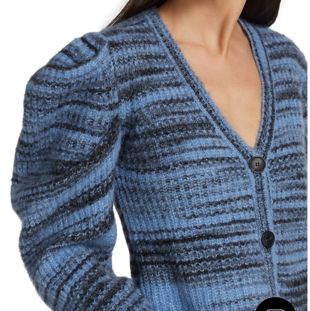 NAADAM Space Dye Alpaca Blue Puff Sleeves Cardigan - Picture 3 of 15
